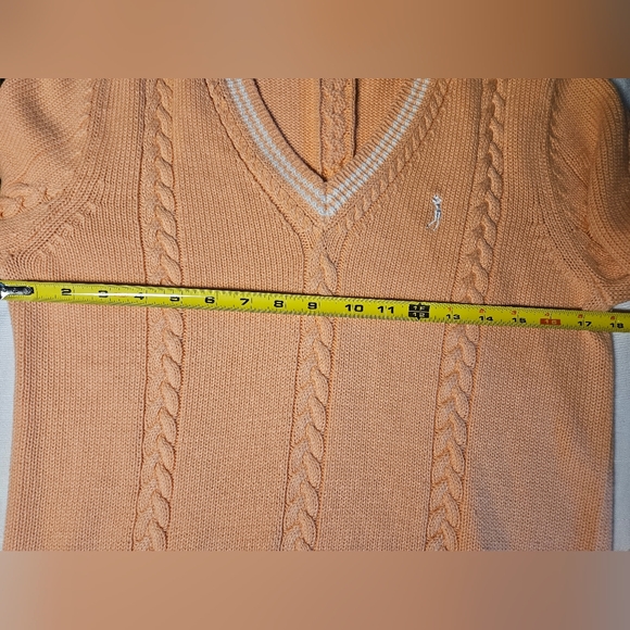 IZOD Cable Knit V Neck Sweater Peach Varsity Stripe Cotton M - Picture 8 of 9